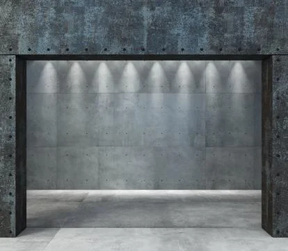Dark old concrete wall background with lamps Stock Illustration