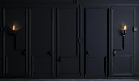 Dark old loft wall background with lamps Stock Illustration