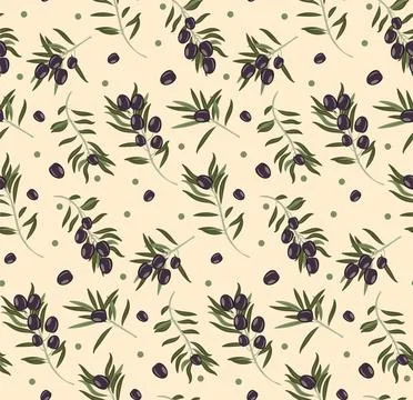 Dark olives on branch pattern Stock Illustration