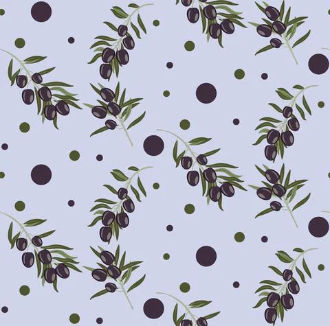 Dark olives on branch pattern Stock Illustration