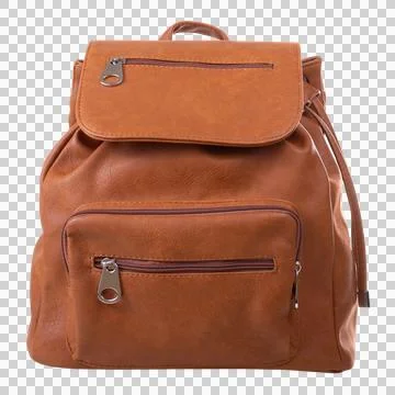 Dark orange backpack isolated on transparent background in full face view Stock Photos