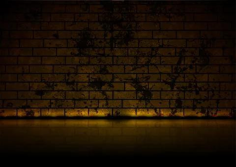 Dark orange brick wall texture with glowing reflection abstract background 스톡 일러스트