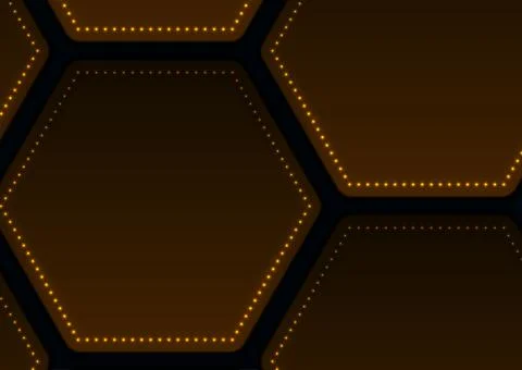 Dark orange glowing hexagons abstract technology geometric background Stock Illustration