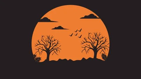 Dark Orange moon in night Stock-Illustration