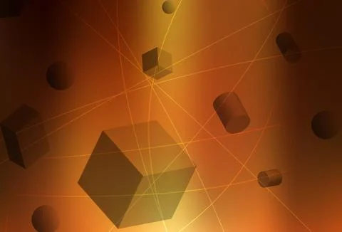 Dark Orange vector background with 3D cubes, cylinders, spheres, rectangles. イラスト素材