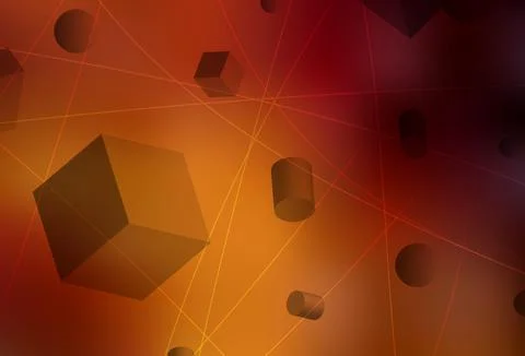 Dark Orange vector background with 3D cubes, cylinders, spheres, rectangles. イラスト素材