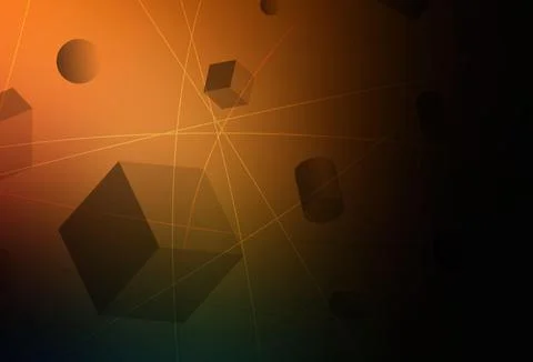 Dark Orange vector background with 3D cubes, cylinders, spheres, rectangles. Illustrazione stock