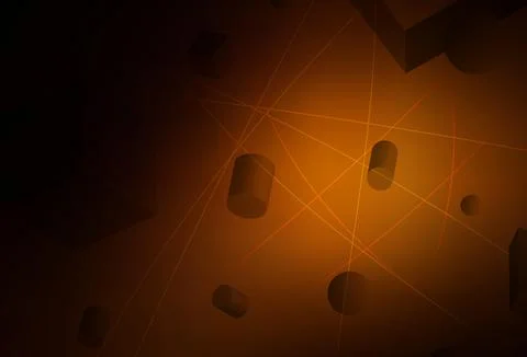 Dark Orange vector background with 3D cubes, cylinders, spheres, rectangles. イラスト素材
