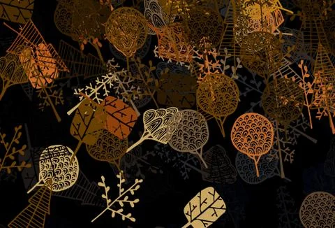 Dark Orange vector natural pattern with trees, branches. Stock Illustration