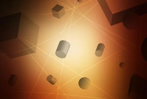 Dark Orange vector template with 3D cubes, cylinders, spheres, rectangles. イラスト素材