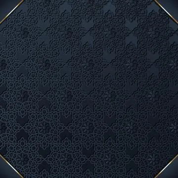 Dark ornate pattern, textured background, gold frame, invitation design Stock Illustration