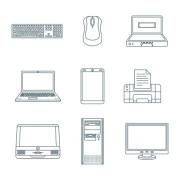 Dark outline computer gadgets icons. イラスト素材