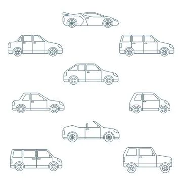 Dark outline various body types of cars icons collection. Stock Illustration