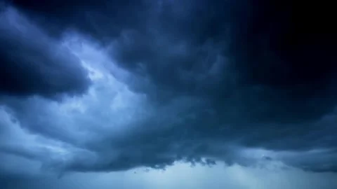 Dark overcast clouds on rain season weather stormy sky pitch black cloudy Stock Footage 336561045