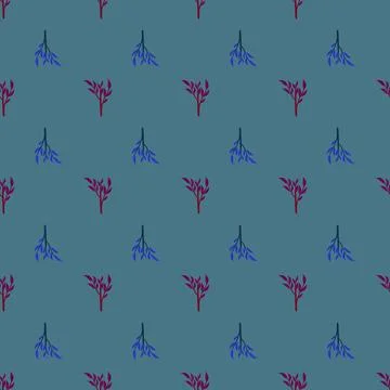 Dark pale seamless pattern with blue and purple branches silhouettes. Turquoi Stock Illustration