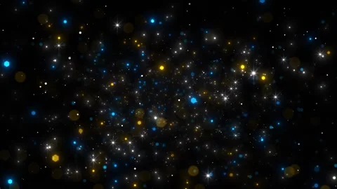 Dark particle background blue yellow hexagon lights, white sparkles, soft bokeh, Stock Footage 340402473