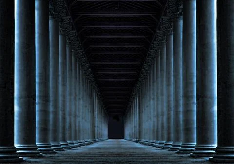 Dark passageway with pillars Stock Photos