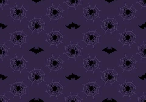 Dark pattern with black bats, spiders and web Illustrazione stock