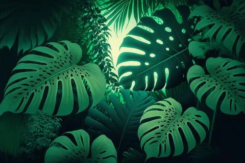 Dark pattern with exotic leaves Stock Illustration