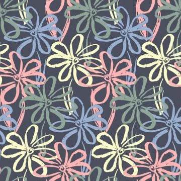 Dark pattern with pale color chamomile flowers Stock Illustration