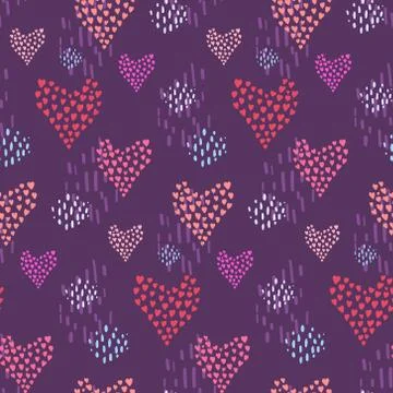Dark pattern with pink hearts and dotted elements Ilustración de archivo