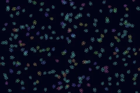 Dark pattern with small green multi colored cosmos flowers Stock Illustration
