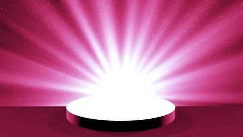 On a dark pink background is a podium with steps, rays of light in the Stock Footage 265478369