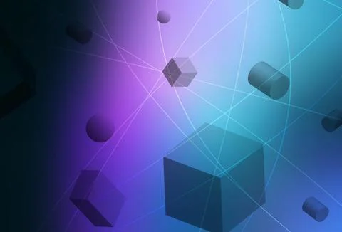 Dark Pink, Blue vector backdrop with 3D cubes, cylinders, spheres, rectangles Stockillustratie