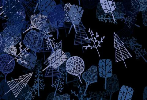 Dark Pink, Blue vector doodle pattern with trees, branches. イラスト素材