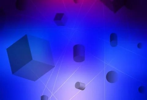 Dark Pink, Blue vector texture with 3D cubes, cylinders, spheres, rectangles. Illustrazione stock