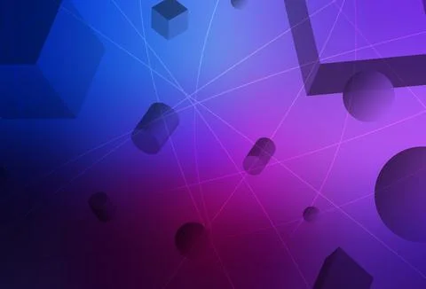 Dark Pink, Blue vector texture with 3D cubes, cylinders, spheres, rectangles. Illustrazione stock