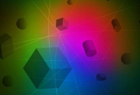 Dark Pink, Green vector backdrop with 3D cubes, cylinders, spheres, rectangle Illustrazione stock