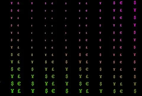 Dark pink, green vector pattern with EUR, USD, GBP, JPY. 스톡 일러스트
