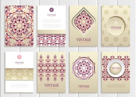 Dark pink, red frames, ornaments, patterns and golden backgrounds 스톡 일러스트
