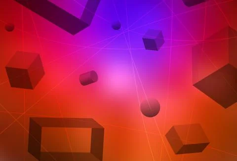 Dark Pink, Red vector layout with 3D cubes, cylinders, spheres, rectangles. Illustrazione stock