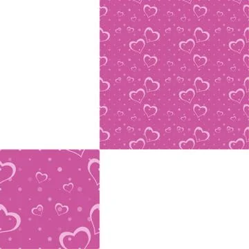 Dark pink seamless pattern with light silhouettes of heart and dots for holid Stock Photos