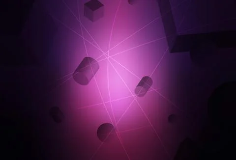 Dark Pink vector background with 3D cubes, cylinders, spheres, rectangles. イラスト素材