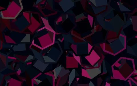 Dark Pink vector background with set of hexagons. Illustrazione stock