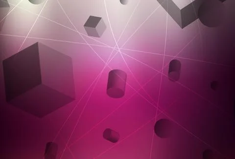 Dark Pink vector layout with 3D cubes, cylinders, spheres, rectangles. イラスト素材