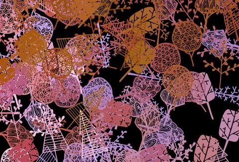 Dark Pink, Yellow vector doodle pattern with trees, branches. 库存插图