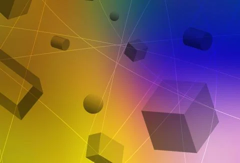 Dark Pink, Yellow vector layout with 3D cubes, cylinders, spheres, rectangles Stockillustratie