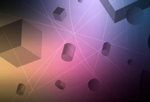 Dark Pink, Yellow vector pattern with 3D cubes, cylinders, spheres, rectangle 스톡 일러스트