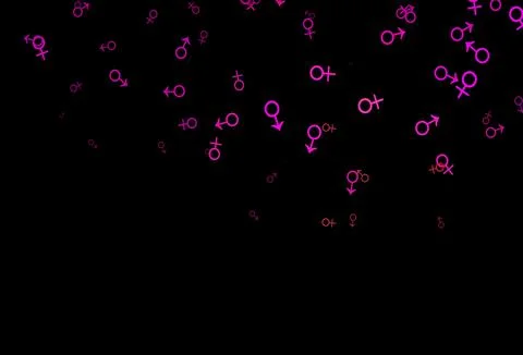 Dark pink, yellow vector pattern with gender elements. Stock Illustration