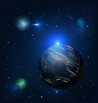 Dark planet and colored vector illustration abstract cosmos Stock Illustration