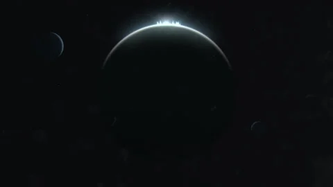 Dark planet and flash of star in galaxy Video stock 253878225