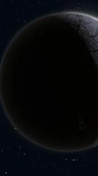 Dark planet in deep space with a glowing crescent rim light and starry back.. イラスト素材