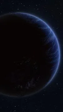 Dark planet Earth in deep space with starfield, blue atmospheric rim, and s.. Illustrazione stock