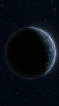 Dark planet with glowing rim light against a starry deep space background, .. Illustrazione stock