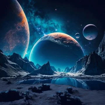 Dark planet with moon in deep space for art wallpaper Stock Illustration