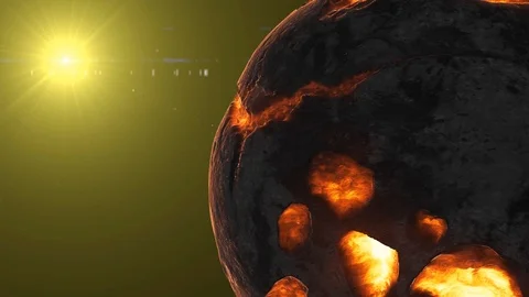 Dark Planet Moving on space with Beautiful Solar Flare Effects in Front of Sun Stock Footage 99053895